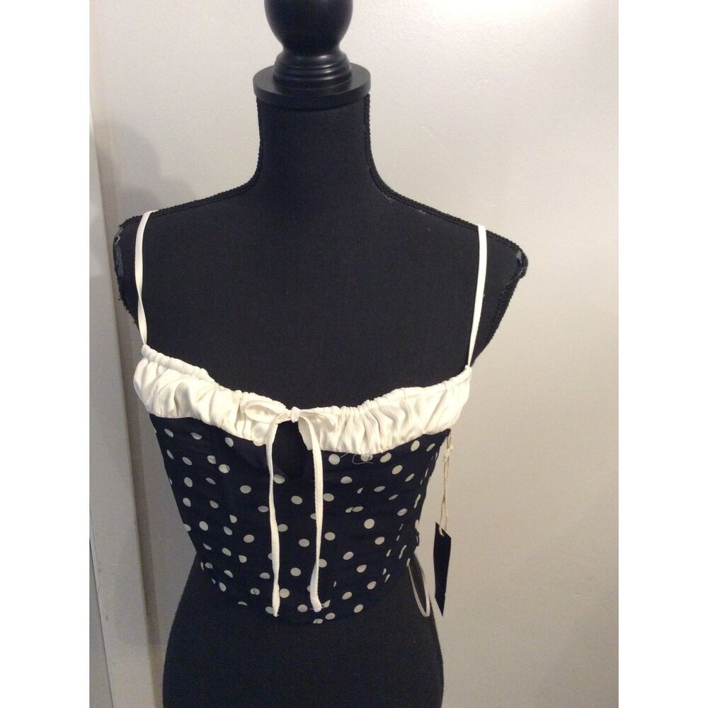 New NWT Tillys West of Melrose Navy blue Polka Dot Corset Crop Top Small
